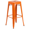 24'' Round Orange Metal Indoor-Outdoor Bar Table Set with 4 Square Seat Backless Stools
