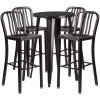 24'' Round Black-Antique Gold Metal Indoor-Outdoor Bar Table Set with 4 Vertical Slat Back Stools