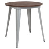 26" Round Silver Metal Indoor Table with Walnut Rustic Wood Top