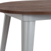 26" Round Silver Metal Indoor Table with Walnut Rustic Wood Top