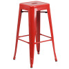 30'' Round Red Metal Indoor-Outdoor Bar Table Set with 2 Square Seat Backless Stools