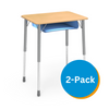 ZUMA Series Adjustable Height Student Desk, 20" x 26" Hard Plastic Top, Sky Blue Book Box, Fusion Maple Top, Silver Mist Frame - Set of 2 Desk