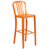 30'' Round Orange Metal Indoor-Outdoor Bar Table Set with 2 Vertical Slat Back Stools