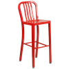 30'' Round Red Metal Indoor-Outdoor Bar Table Set with 4 Vertical Slat Back Stools