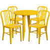30'' Round Yellow Metal Indoor-Outdoor Table Set with 4 Vertical Slat Back Chairs