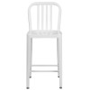 24'' High White Metal Indoor-Outdoor Counter Height Stool with Vertical Slat Back