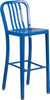30'' High Blue Metal Indoor-Outdoor Barstool with Vertical Slat Back