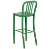 30'' High Green Metal Indoor-Outdoor Barstool with Vertical Slat Back