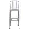 30'' High Silver Metal Indoor-Outdoor Barstool with Vertical Slat Back