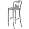 30'' High Silver Metal Indoor-Outdoor Barstool with Vertical Slat Back