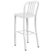 30'' High White Metal Indoor-Outdoor Barstool with Vertical Slat Back