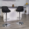 Contemporary Black Vinyl Bucket Seat Adjustable Height Barstool with Diamond Pattern Back and Chrome Base