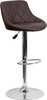 Contemporary Brown Vinyl Bucket Seat Adjustable Height Barstool with Diamond Pattern Back and Chrome Base