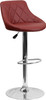 Contemporary Burgundy Vinyl Bucket Seat Adjustable Height Barstool with Diamond Pattern Back and Chrome Base