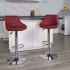Contemporary Burgundy Vinyl Bucket Seat Adjustable Height Barstool with Diamond Pattern Back and Chrome Base