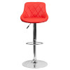 Contemporary Red Vinyl Bucket Seat Adjustable Height Barstool with Diamond Pattern Back and Chrome Base