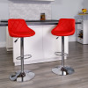 Contemporary Red Vinyl Bucket Seat Adjustable Height Barstool with Diamond Pattern Back and Chrome Base