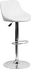 Contemporary White Vinyl Bucket Seat Adjustable Height Barstool with Diamond Pattern Back and Chrome Base