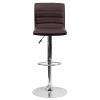 Contemporary Brown Vinyl Adjustable Height Barstool with Horizontal Stitch Back and Chrome Base