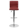 Contemporary Burgundy Vinyl Adjustable Height Barstool with Horizontal Stitch Back and Chrome Base