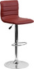 Contemporary Burgundy Vinyl Adjustable Height Barstool with Horizontal Stitch Back and Chrome Base