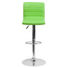 Contemporary Green Vinyl Adjustable Height Barstool with Horizontal Stitch Back and Chrome Base