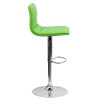 Contemporary Green Vinyl Adjustable Height Barstool with Horizontal Stitch Back and Chrome Base