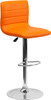 Contemporary Orange Vinyl Adjustable Height Barstool with Horizontal Stitch Back and Chrome Base