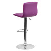 Contemporary Purple Vinyl Adjustable Height Barstool with Horizontal Stitch Back and Chrome Base