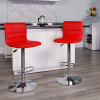 Contemporary Red Vinyl Adjustable Height Barstool with Horizontal Stitch Back and Chrome Base