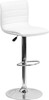 Contemporary White Vinyl Adjustable Height Barstool with Horizontal Stitch Back and Chrome Base