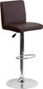 Contemporary Brown Vinyl Adjustable Height Barstool with Panel Back and Chrome Base