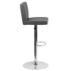 Contemporary Gray Vinyl Adjustable Height Barstool with Panel Back and Chrome Base