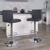 Contemporary Gray Vinyl Adjustable Height Barstool with Panel Back and Chrome Base