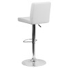 Contemporary White Vinyl Adjustable Height Barstool with Panel Back and Chrome Base