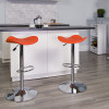 Contemporary Orange Vinyl Adjustable Height Barstool with Wavy Seat and Chrome Base