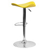 Contemporary Yellow Vinyl Adjustable Height Barstool with Wavy Seat and Chrome Base