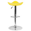 Contemporary Yellow Vinyl Adjustable Height Barstool with Wavy Seat and Chrome Base