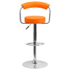 Contemporary Orange Vinyl Adjustable Height Barstool with Arms and Chrome Base