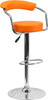 Contemporary Orange Vinyl Adjustable Height Barstool with Arms and Chrome Base