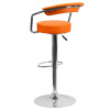 Contemporary Orange Vinyl Adjustable Height Barstool with Arms and Chrome Base