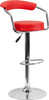 Contemporary Red Vinyl Adjustable Height Barstool with Arms and Chrome Base