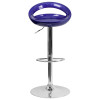 Contemporary Blue Plastic Adjustable Height Barstool with Rounded Cutout Back and Chrome Base