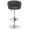 Contemporary Charcoal Fabric Adjustable Height Barstool with Barrel Back and Chrome Base