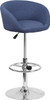 Contemporary Blue Fabric Adjustable Height Barstool with Barrel Back and Chrome Base