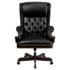 High Back Traditional Tufted Black Leather Executive Ergonomic Office Chair with Oversized Headrest & Nail Trim Arms