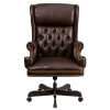 High Back Traditional Tufted Brown Leather Executive Ergonomic Office Chair with Oversized Headrest & Nail Trim Arms