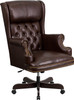 High Back Traditional Tufted Brown Leather Executive Ergonomic Office Chair with Oversized Headrest & Nail Trim Arms