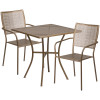 28'' Square Gold Indoor-Outdoor Steel Patio Table Set with 2 Square Back Chairs
