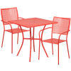 28'' Square Coral Indoor-Outdoor Steel Patio Table Set with 2 Square Back Chairs